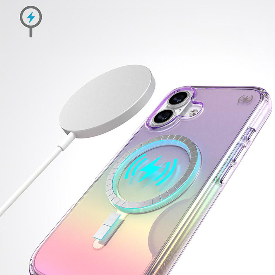 Etui z pierścieniem MagSafe Speck Presidio Lux MagSafe do Apple iPhone 16, przezroczysto-opalizujący fiolet